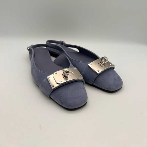 HERMES Innocente Ballerina Slingback Pumps Blue Suede Bleu Ciel 37 New in Box - Picture 10 of 15
